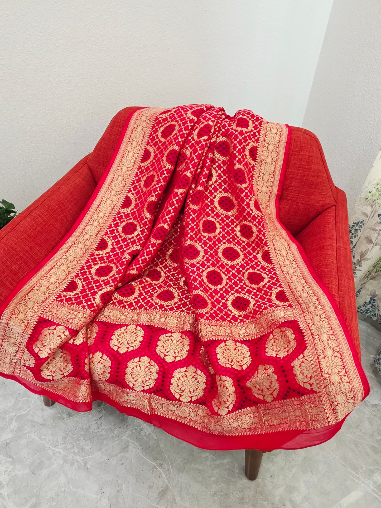 Red Bhandini Georgette Designer Dupatta for Lehenga & Dress Wear