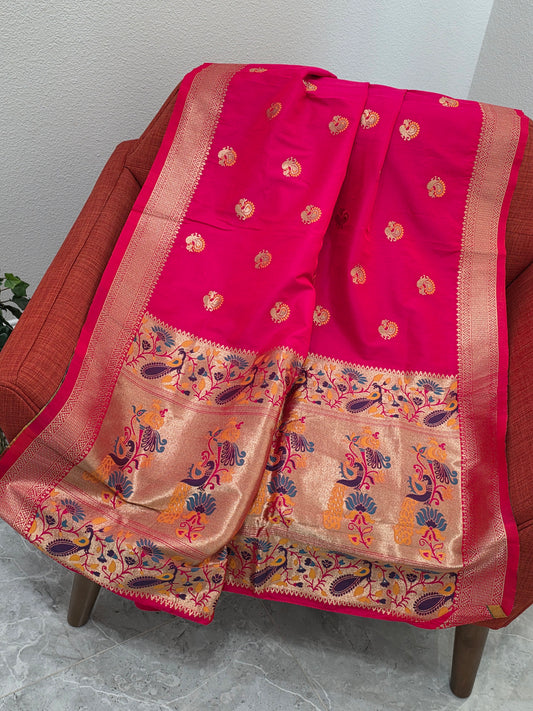Pink Paithani Benarasi Silk Dupatta for Lehenga Dresses Wedding Festive Ethnic Wear