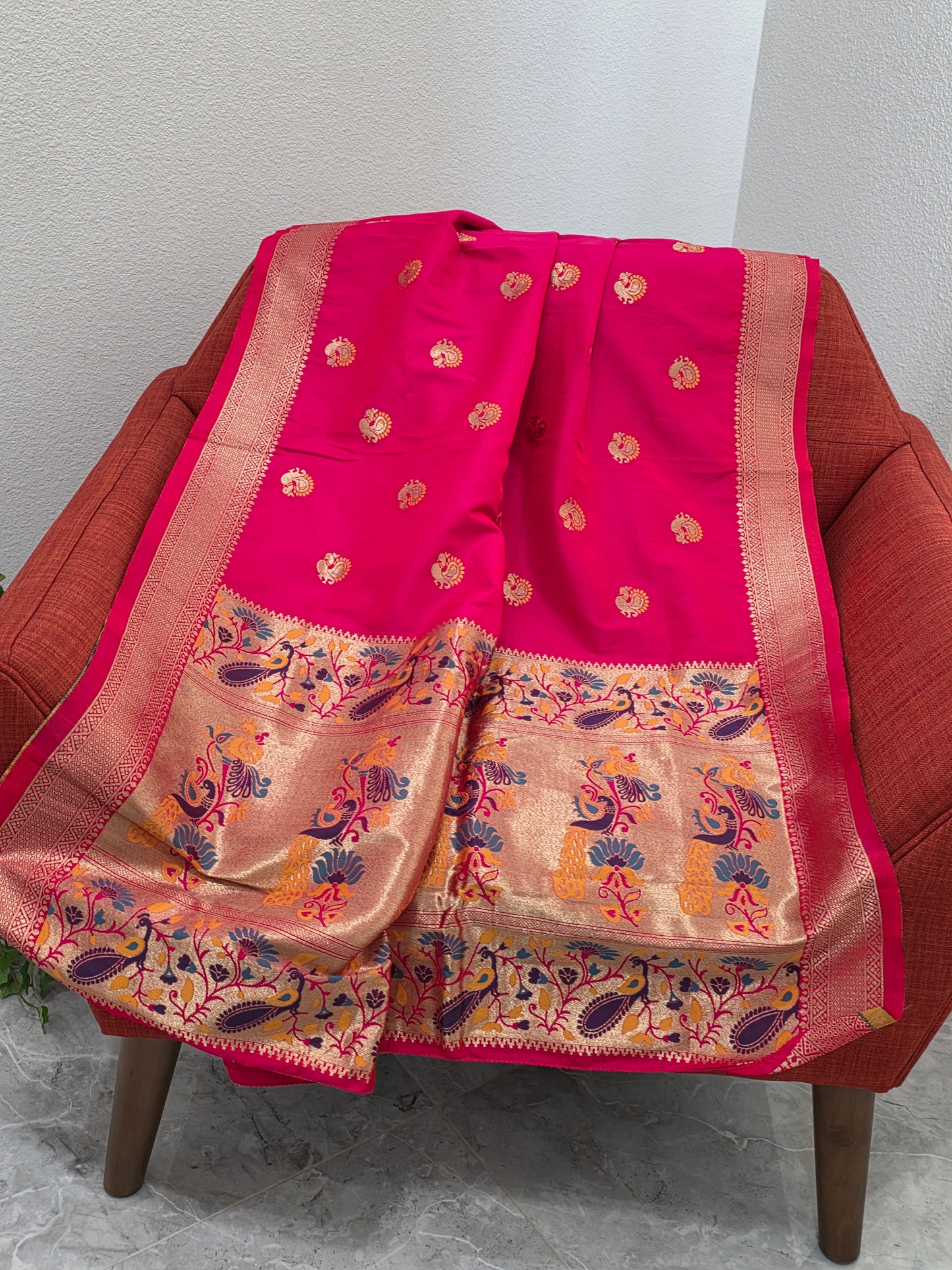 Pink Paithani Benarasi Silk Dupatta  for Lehenga Dresses Wedding Festive Ethnic Wear