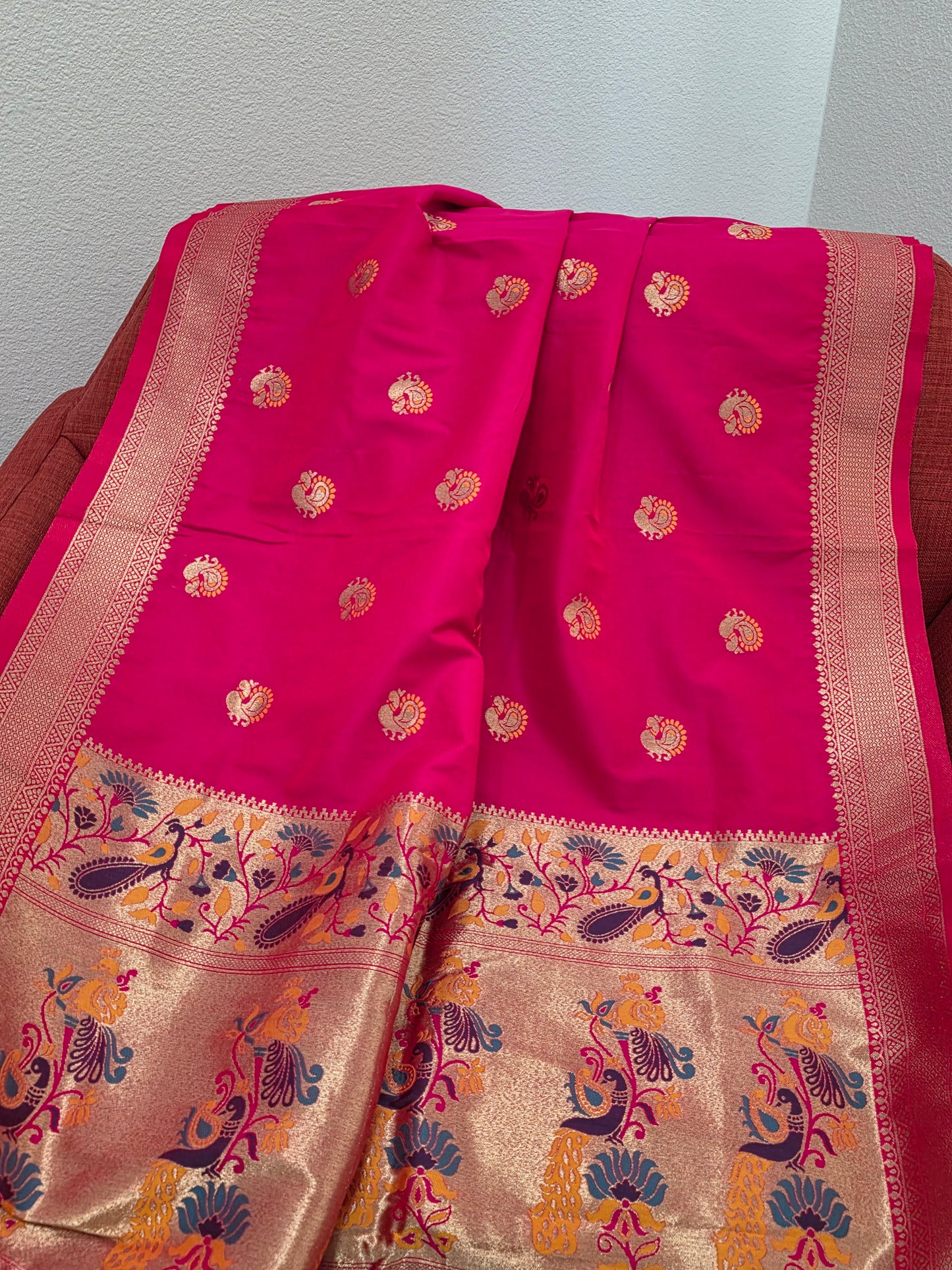 Pink Paithani Benarasi Silk Dupatta  for Lehenga Dresses Wedding Festive Ethnic Wear