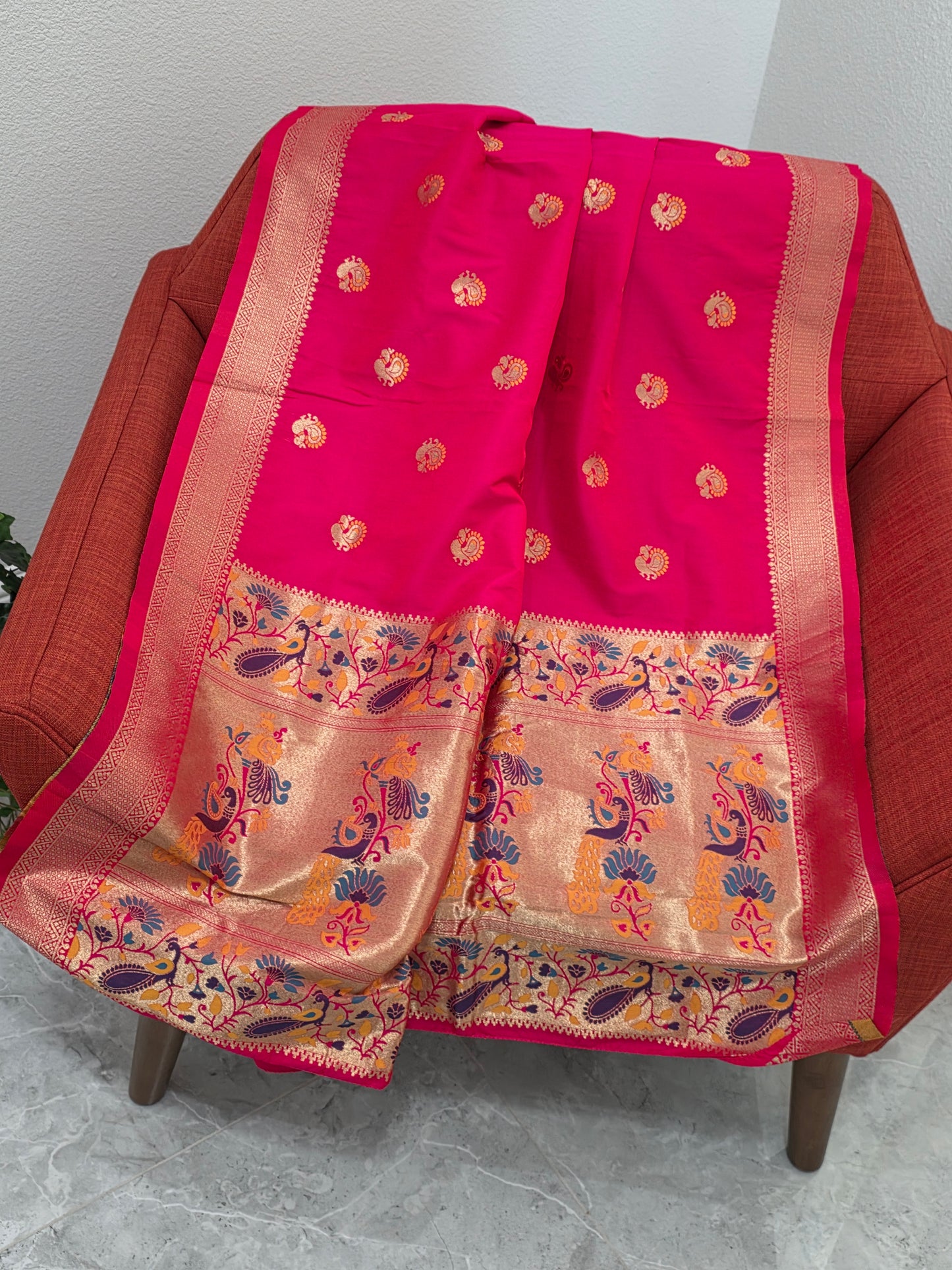 Pink Paithani Benarasi Silk Dupatta  for Lehenga Dresses Wedding Festive Ethnic Wear