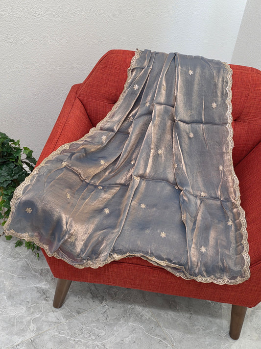 Steel Gray Space Silk Dupatta  for Lehenga Dresses Wedding Festive Ethnic Wear