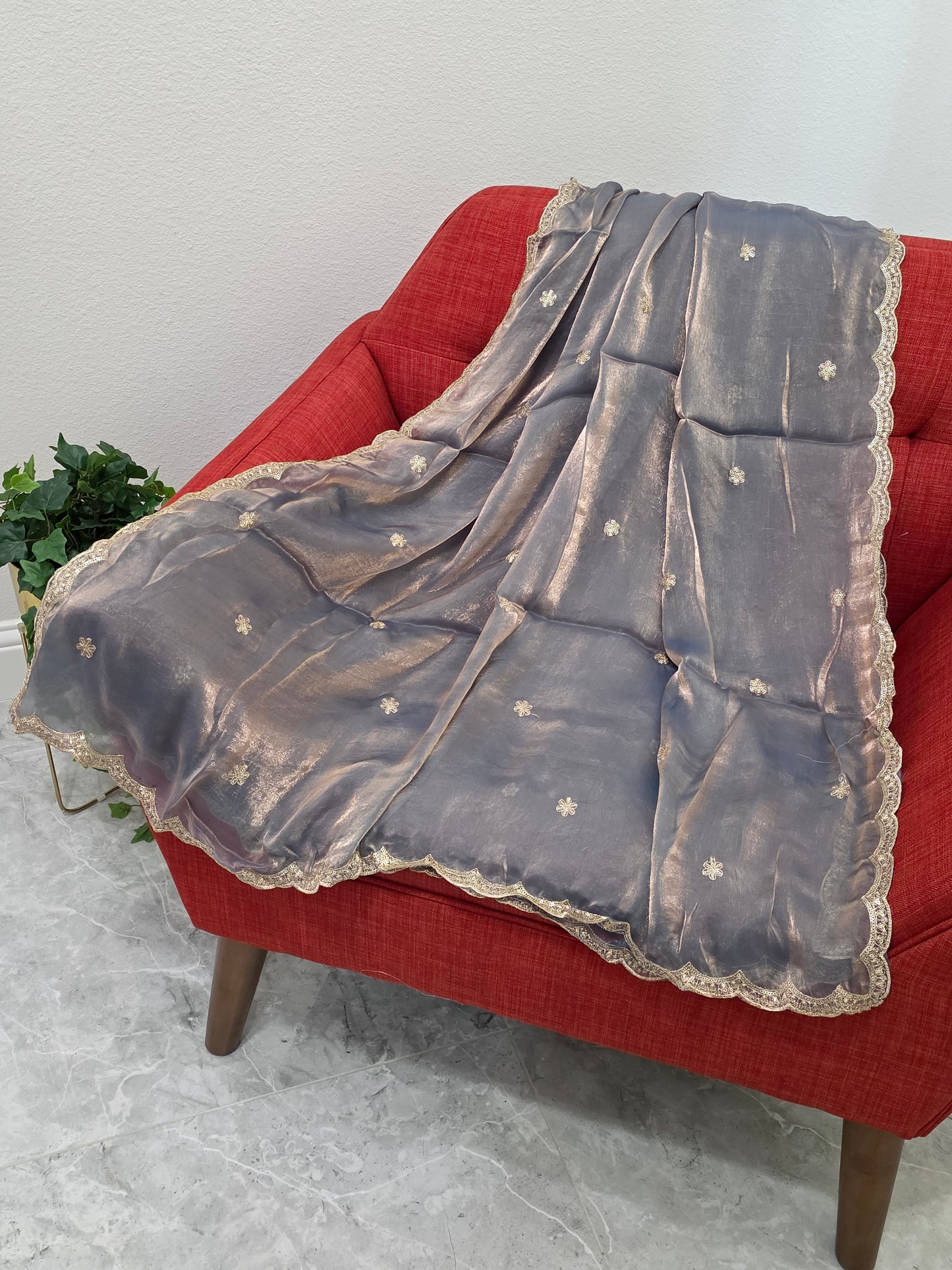 Steel Gray Space Silk Dupatta  for Lehenga Dresses Wedding Festive Ethnic Wear