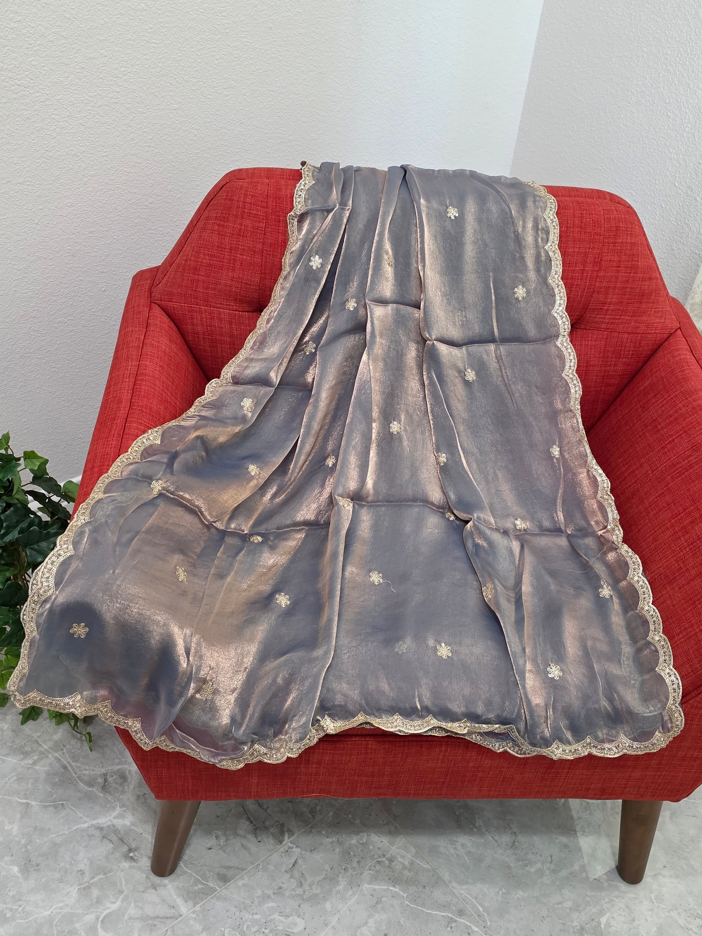Steel Gray Space Silk Dupatta  for Lehenga Dresses Wedding Festive Ethnic Wear