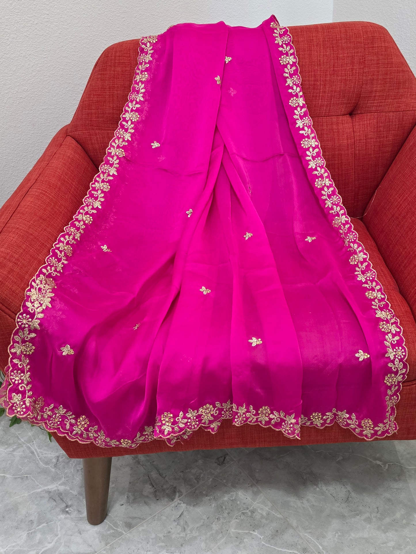 Hot Pink Scalloped Border Dupatta  for Lehenga Dresses Wedding Festive Ethnic Wear