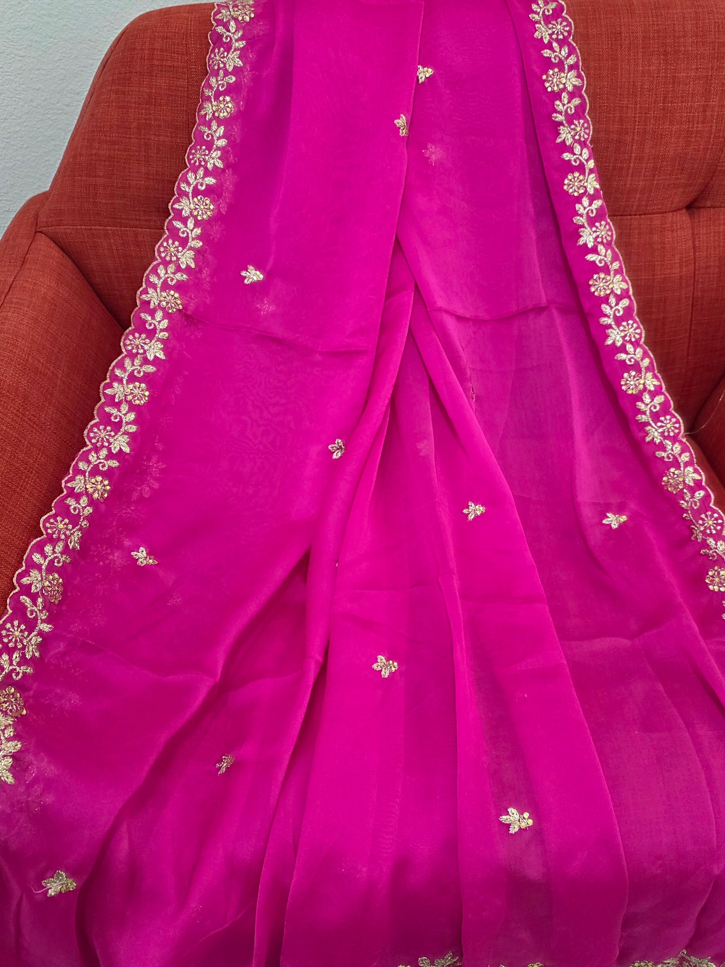 Hot Pink Scalloped Border Dupatta  for Lehenga Dresses Wedding Festive Ethnic Wear