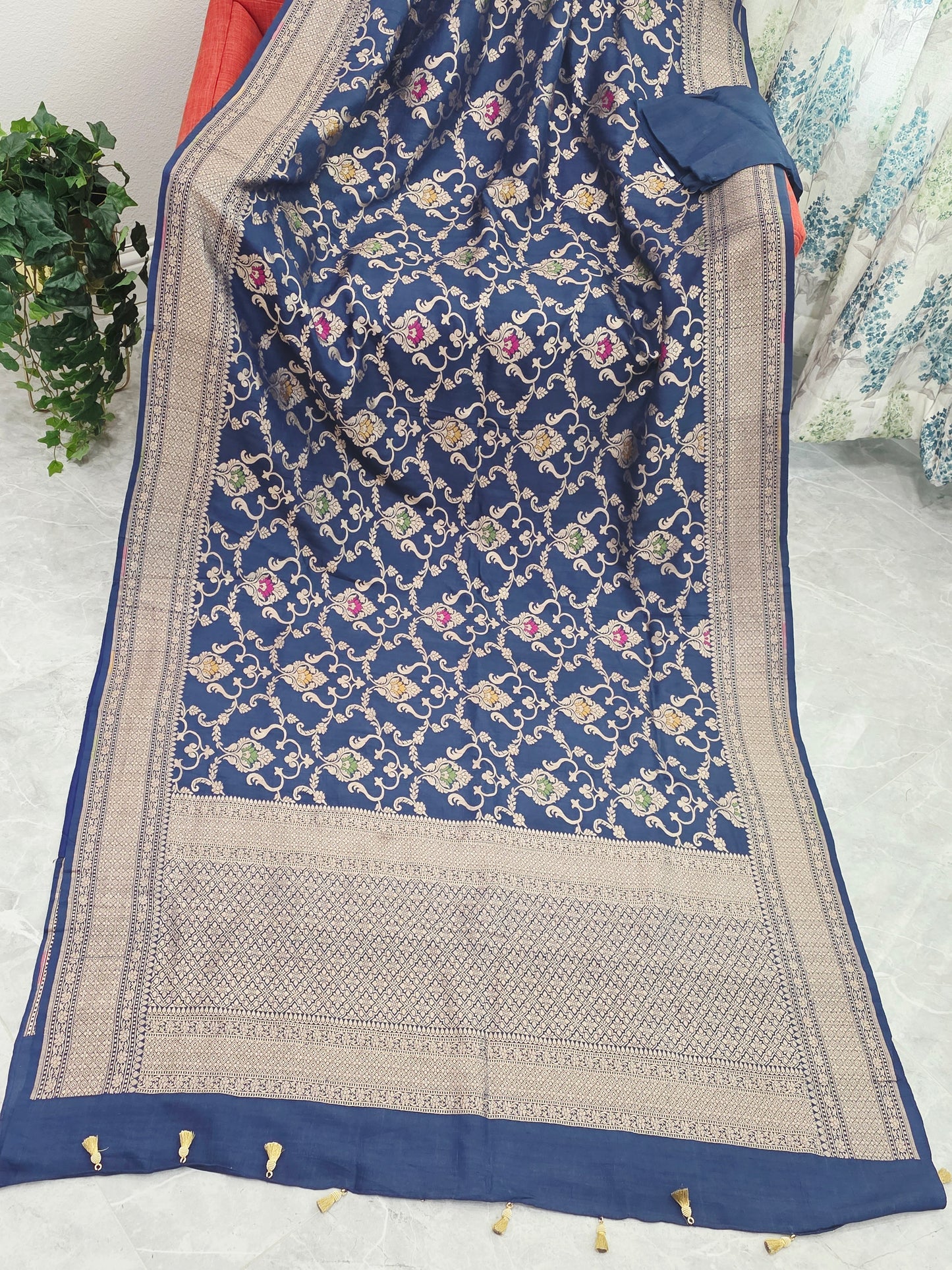 Royal Navy Blue Pure Tussar Georgette Saree