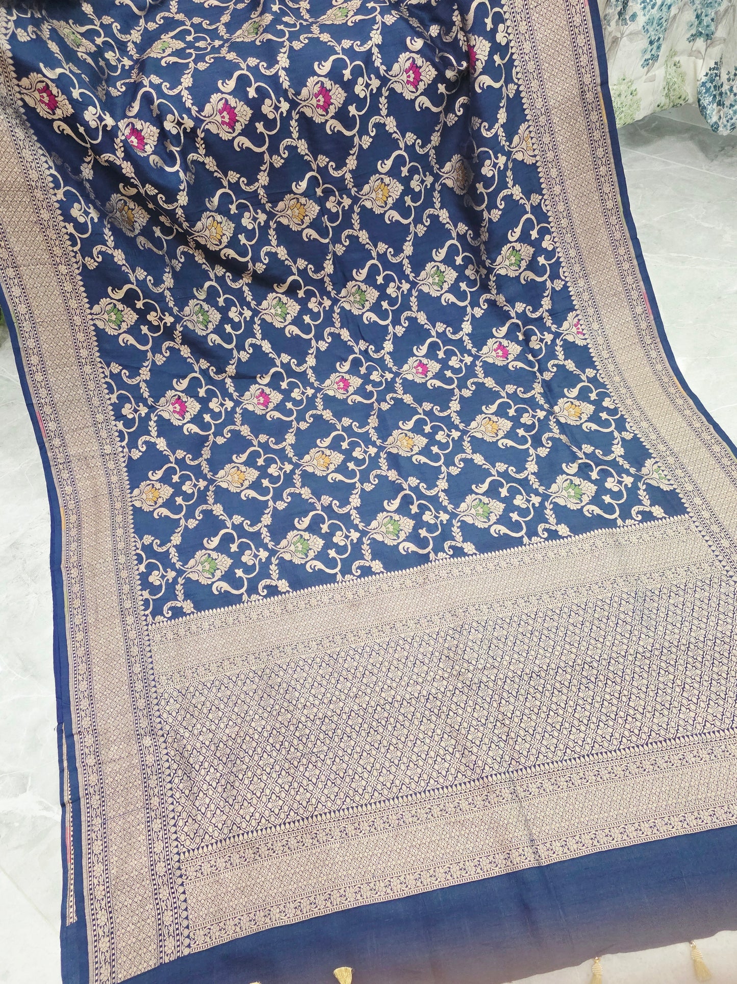 Royal Navy Blue Pure Tussar Georgette Saree