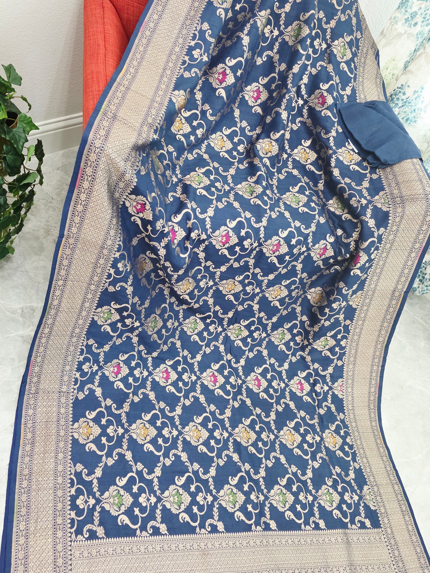 Royal Navy Blue Pure Tussar Georgette Saree