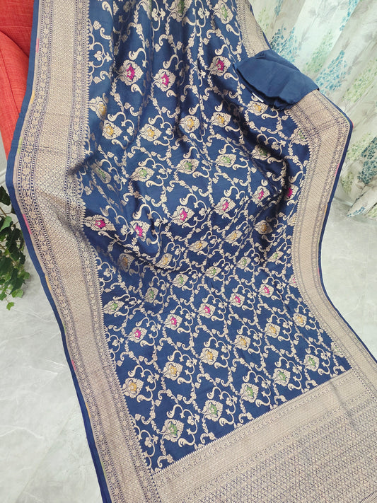 Royal Navy Blue Pure Tussar Georgette Saree