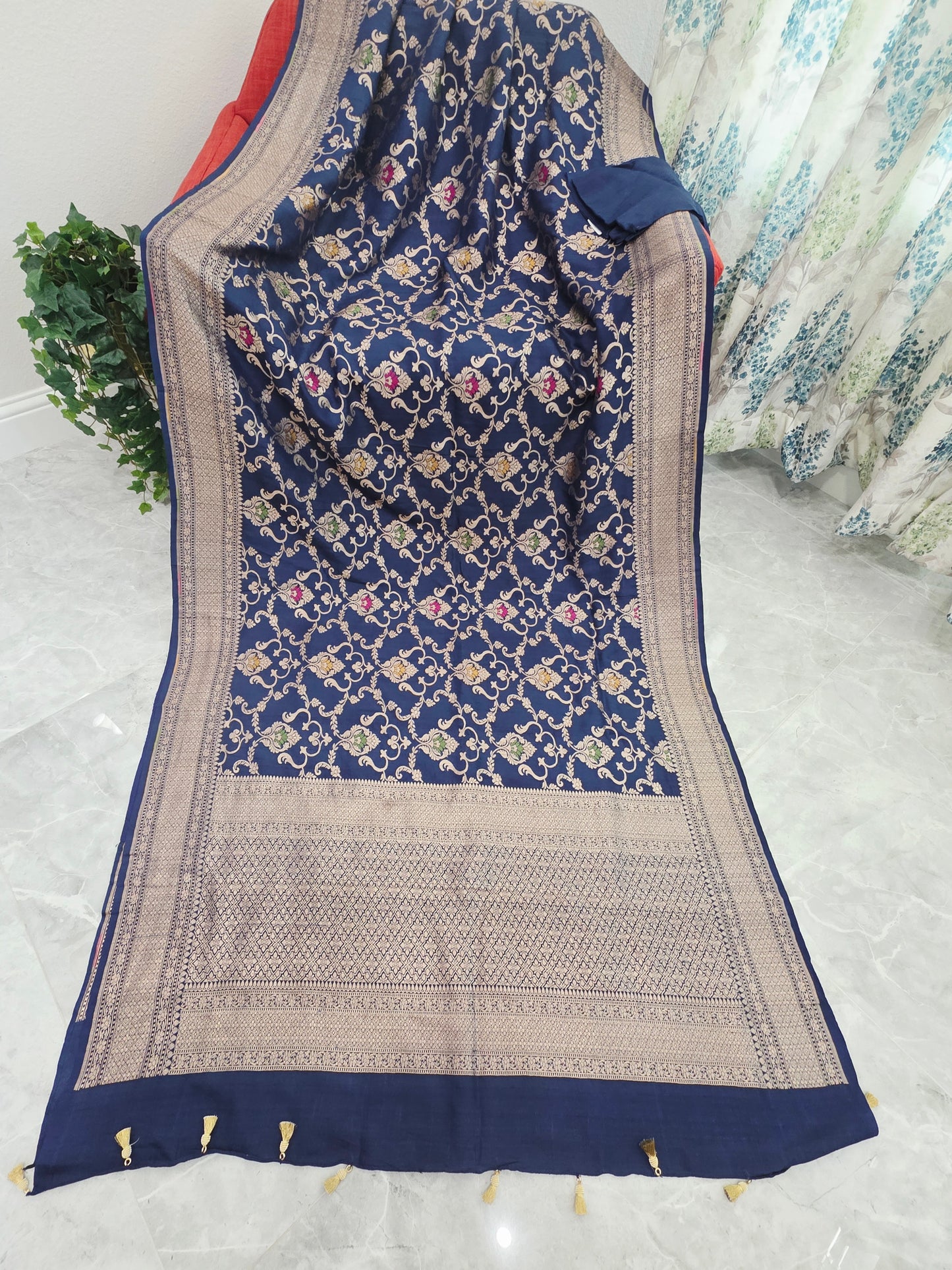 Royal Navy Blue Pure Tussar Georgette Saree