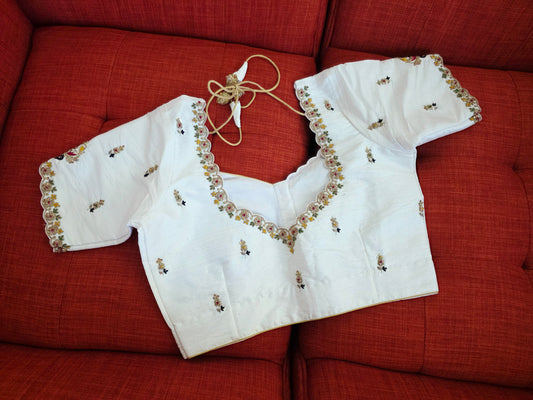 Off White Pure Raw Silk Maggam Hand Embroidery Blouse