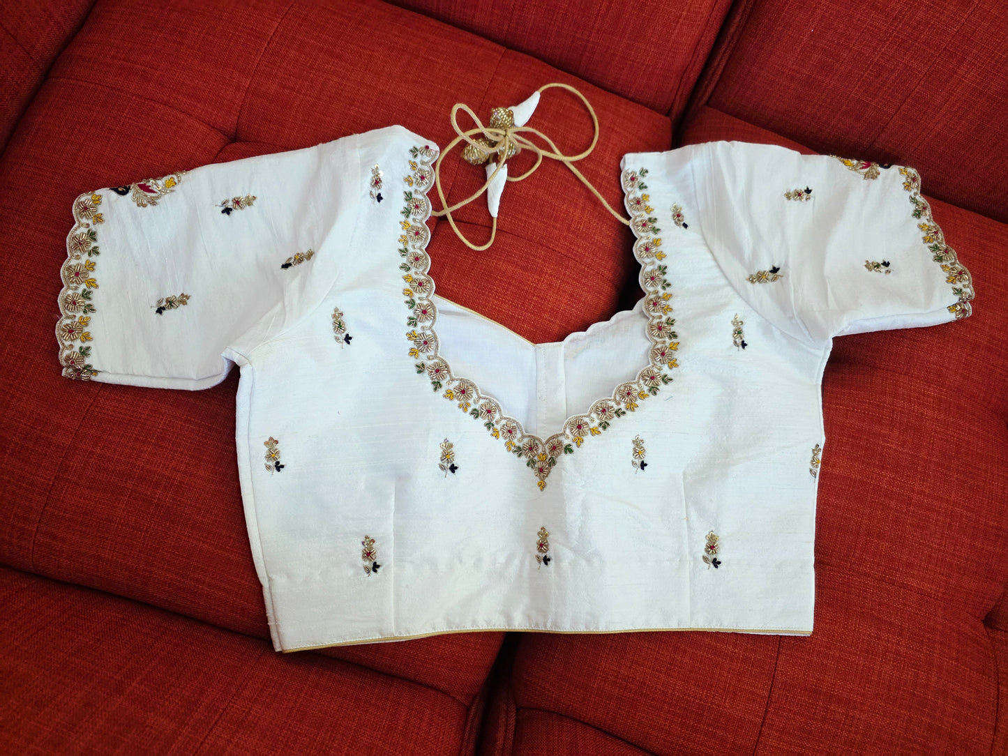 Off White Pure Raw Silk Maggam Hand Embroidery  Blouse