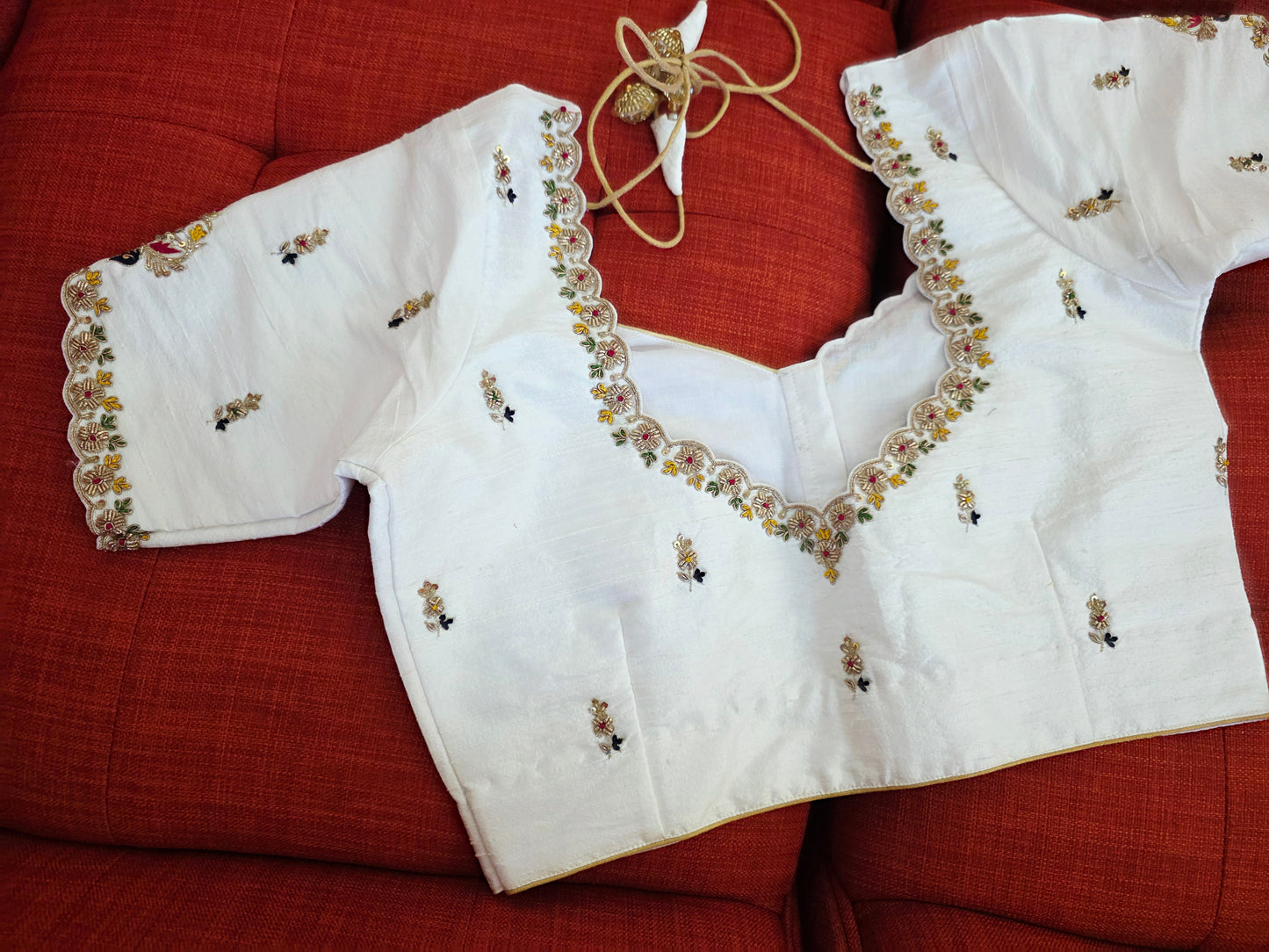 Off White Pure Raw Silk Maggam Hand Embroidery  Blouse
