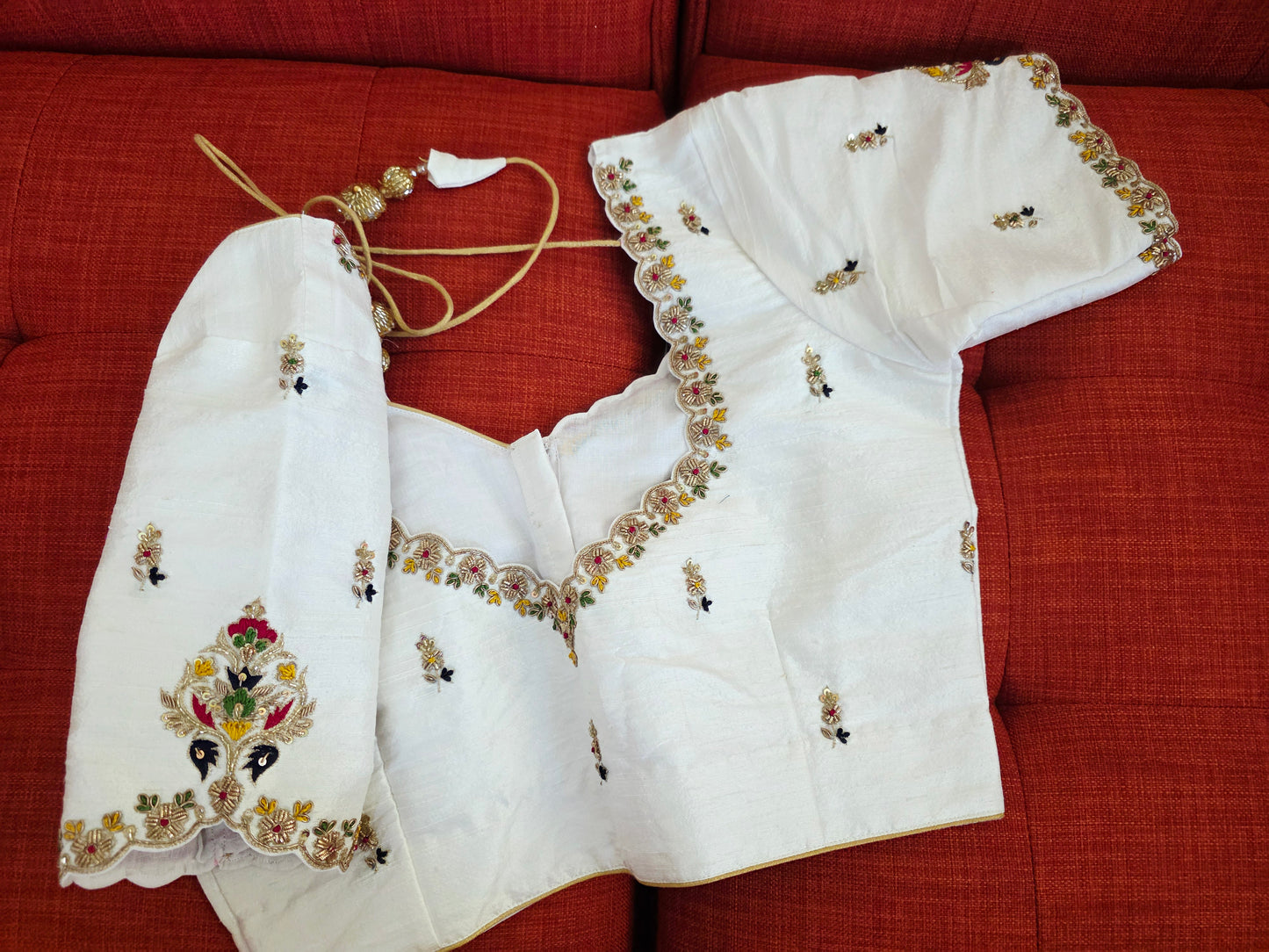 Off White Pure Raw Silk Maggam Hand Embroidery  Blouse