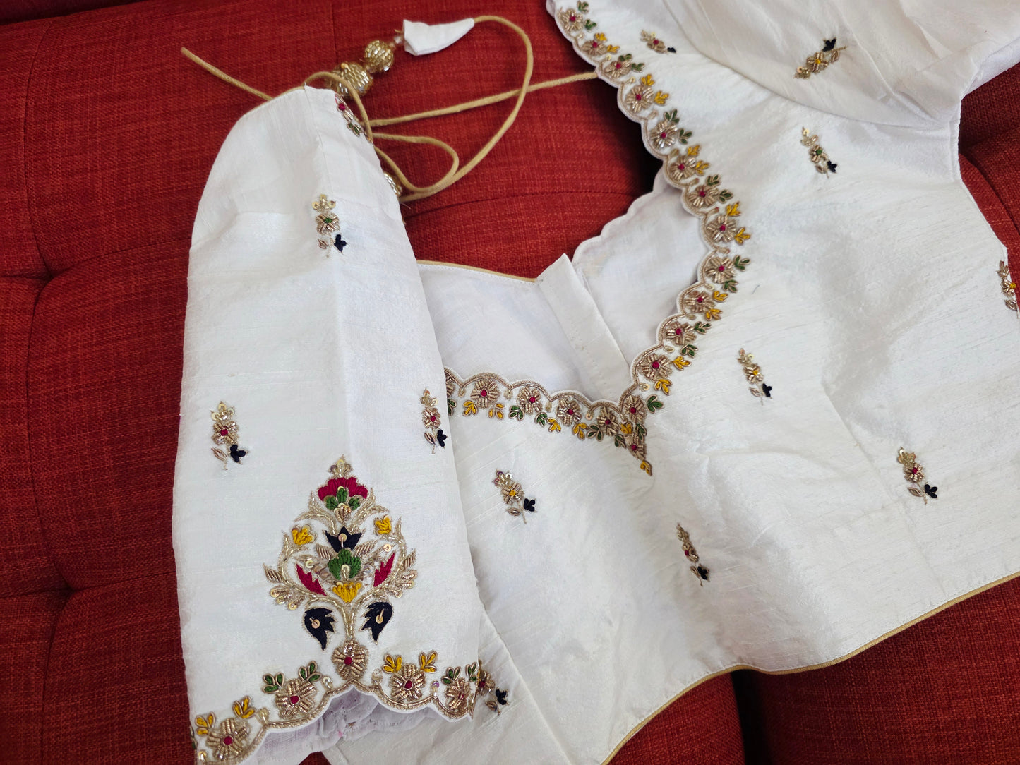 Off White Pure Raw Silk Maggam Hand Embroidery  Blouse