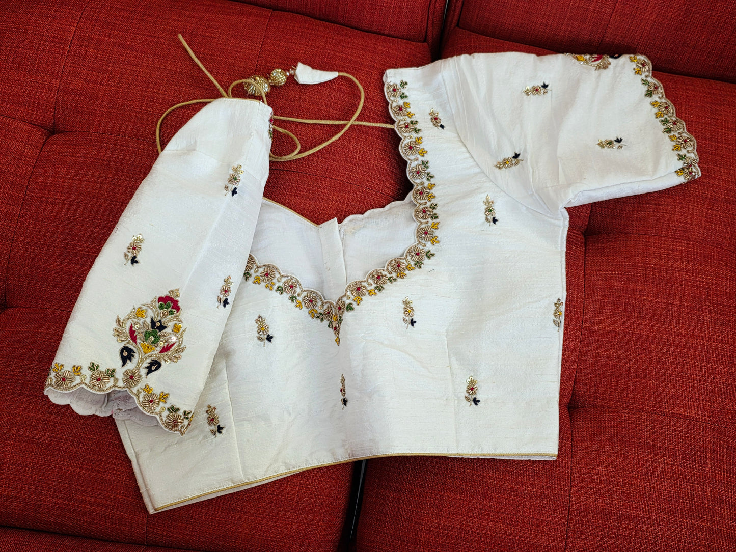 Off White Pure Raw Silk Maggam Hand Embroidery  Blouse
