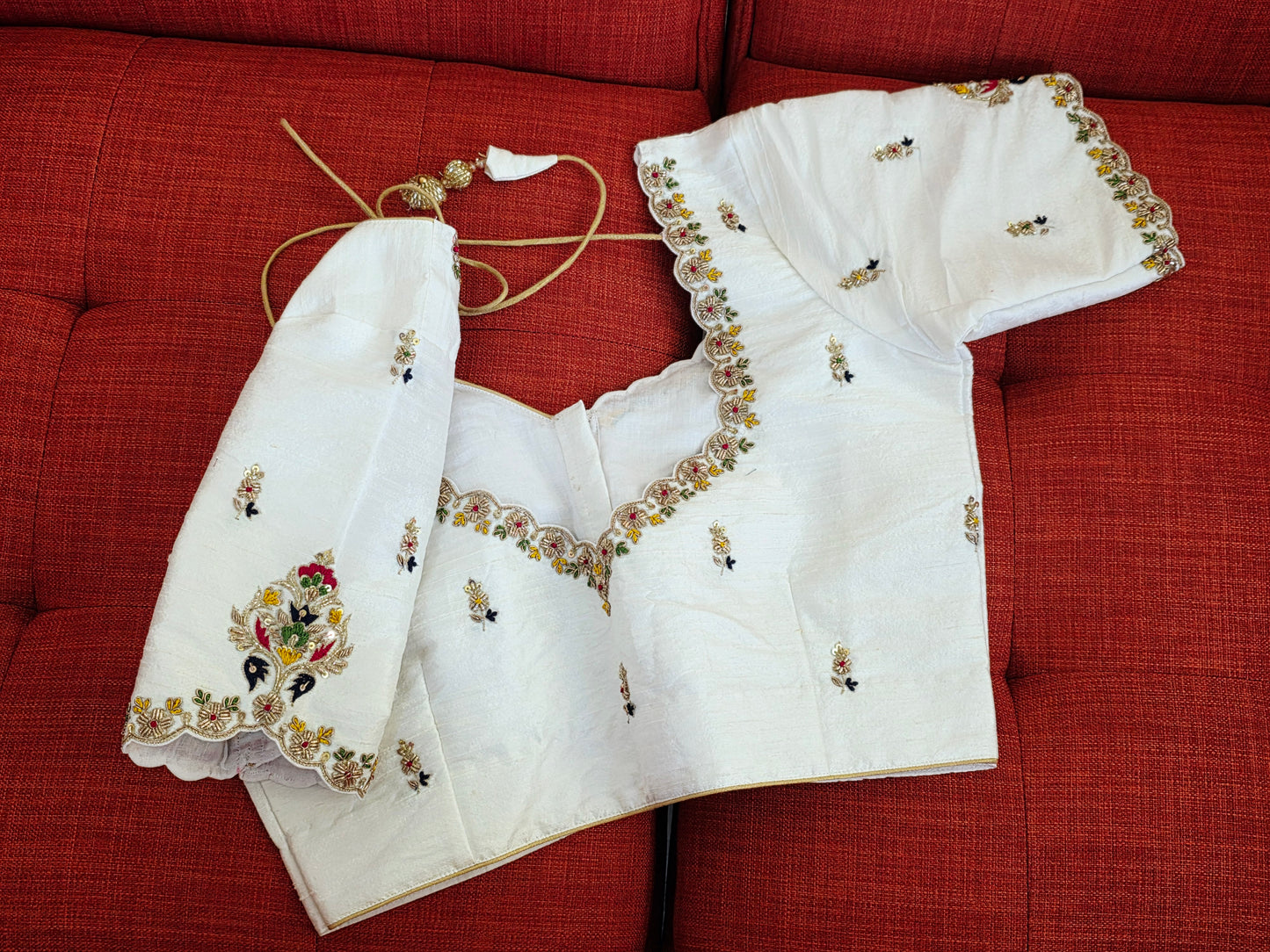 Off White Pure Raw Silk Maggam Hand Embroidery  Blouse