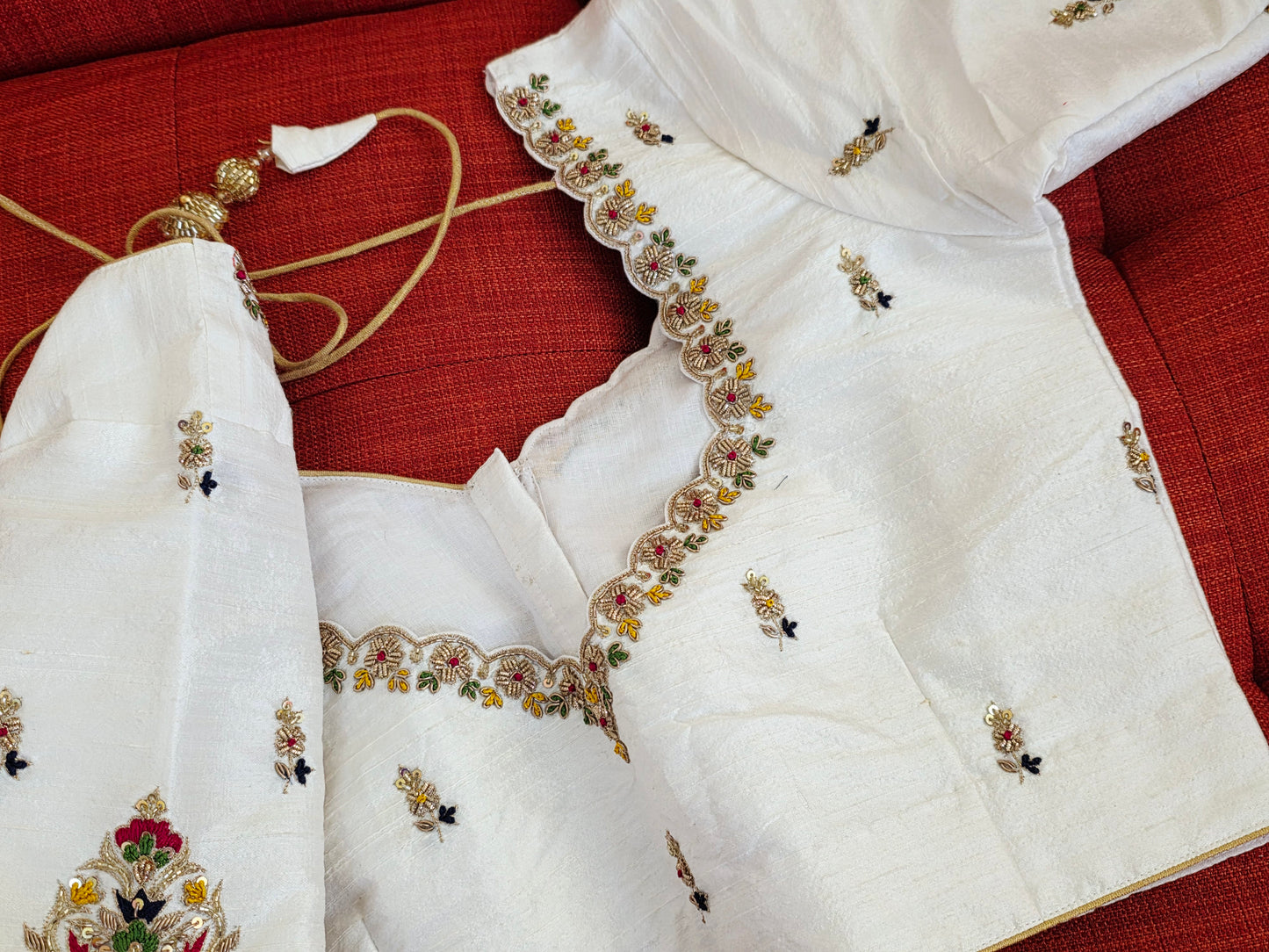 Off White Pure Raw Silk Maggam Hand Embroidery  Blouse