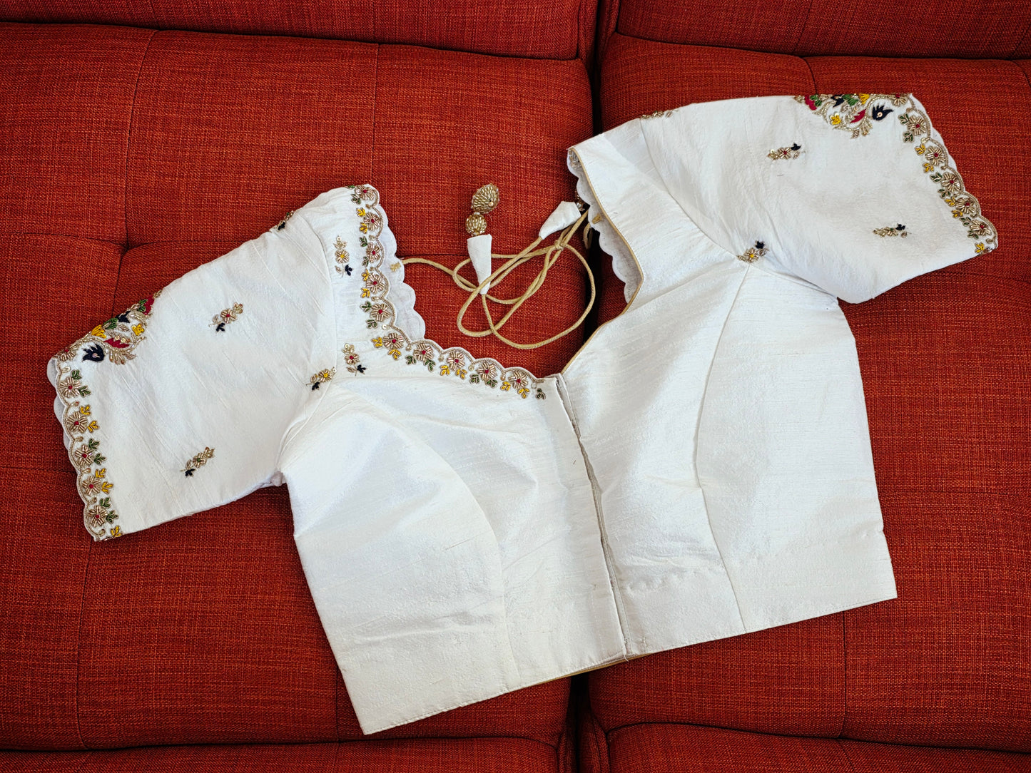 Off White Pure Raw Silk Maggam Hand Embroidery  Blouse