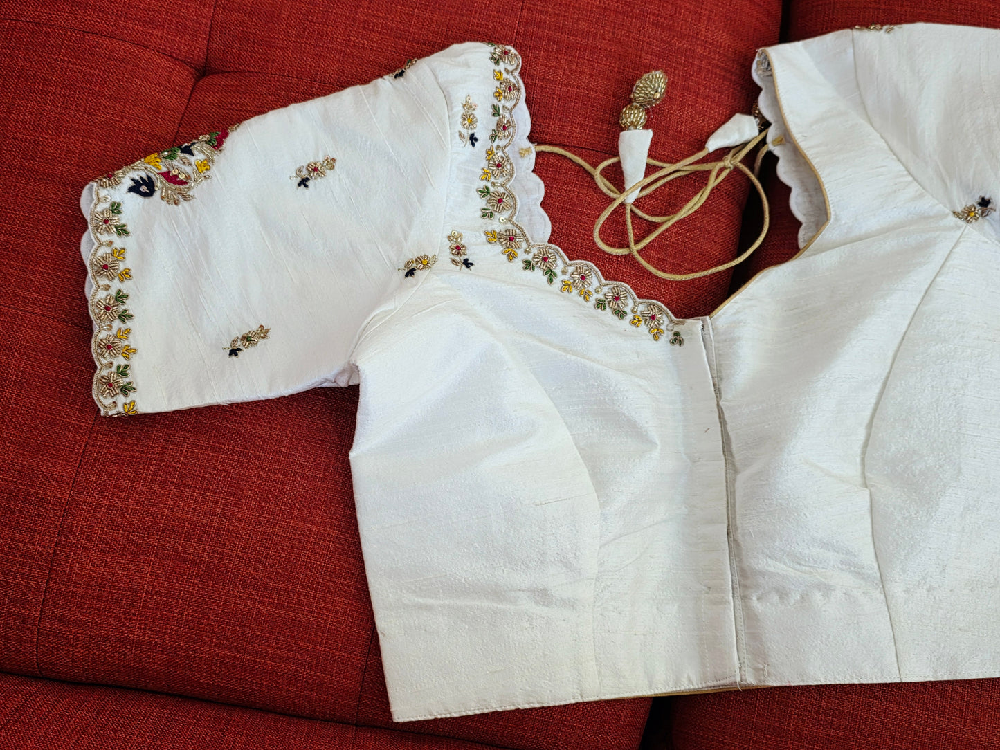 Off White Pure Raw Silk Maggam Hand Embroidery  Blouse