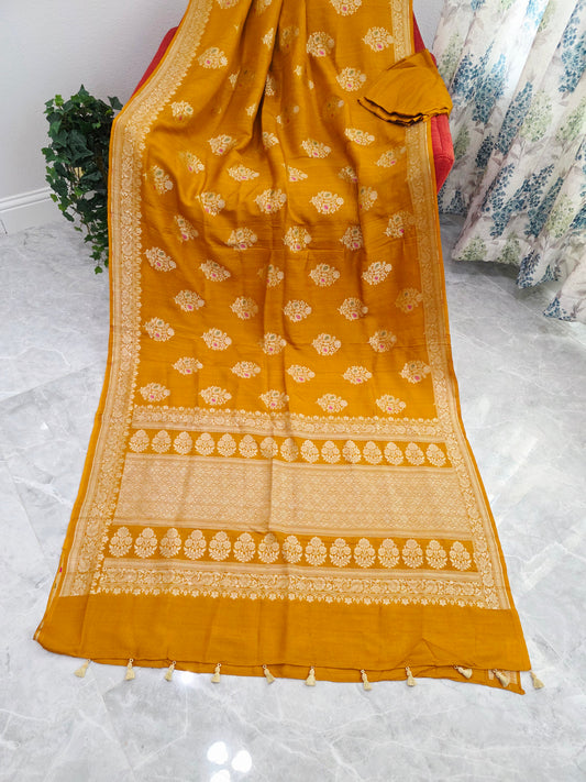 Imperial Mustard Gold Pure Tussar Georgette Saree