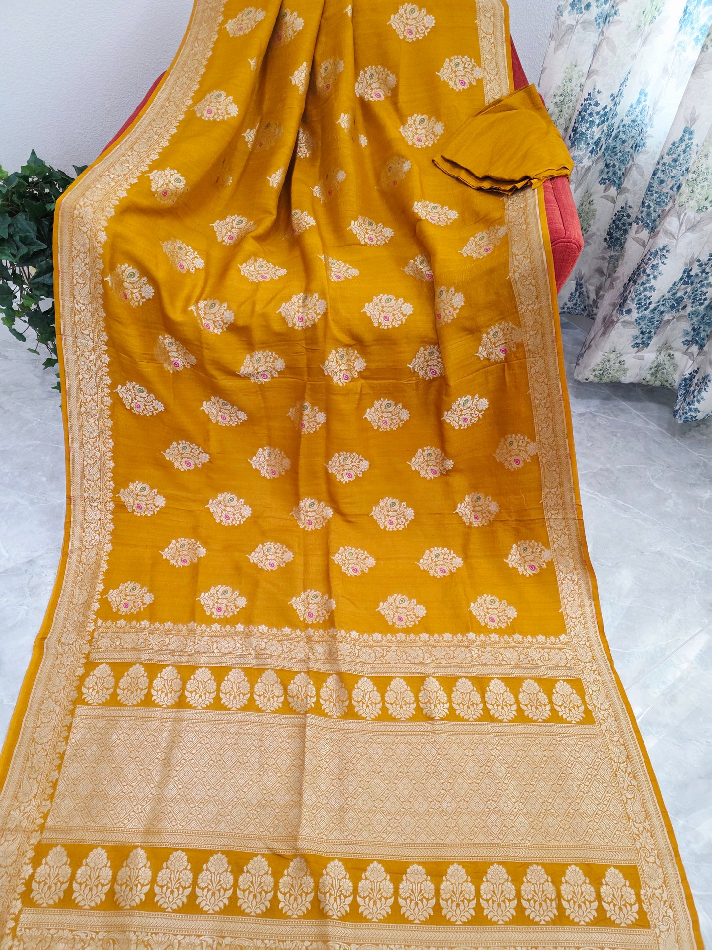 Imperial Mustard Gold Pure Tussar Georgette Saree
