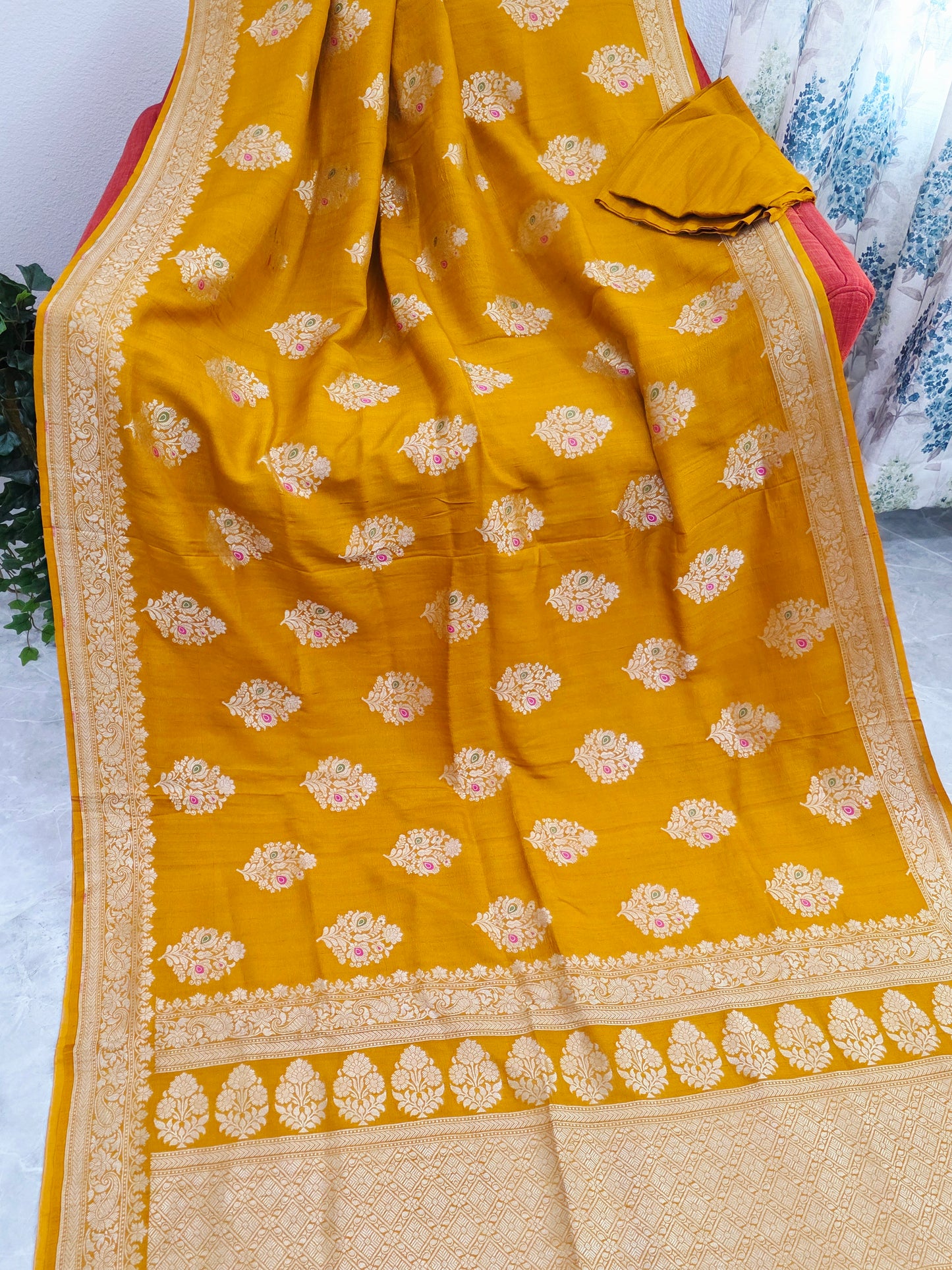 Imperial Mustard Gold Pure Tussar Georgette Saree