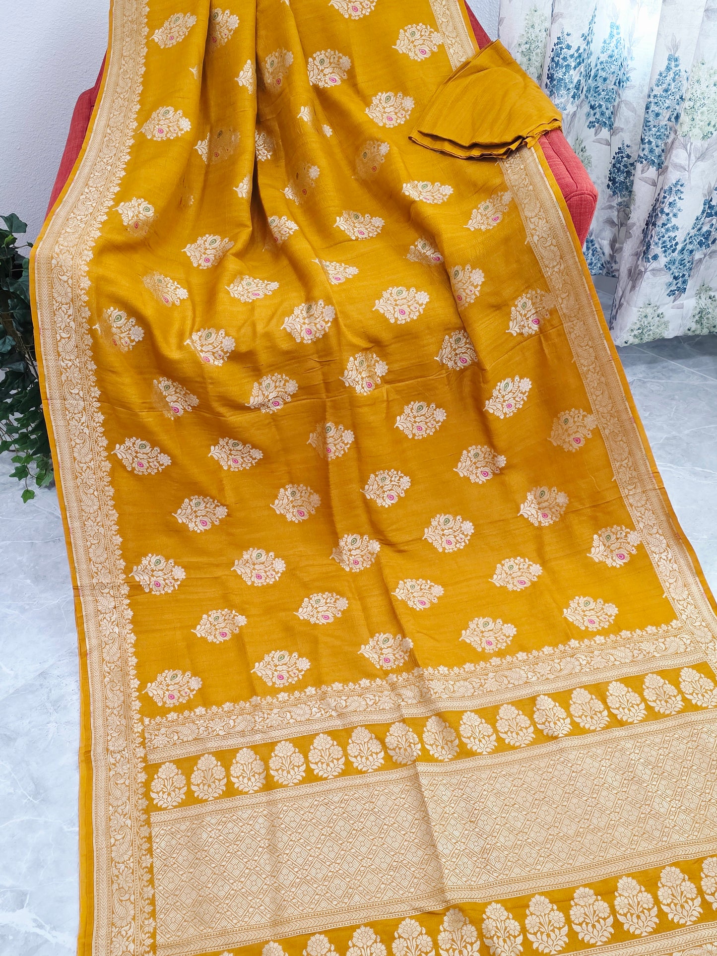 Imperial Mustard Gold Pure Tussar Georgette Saree