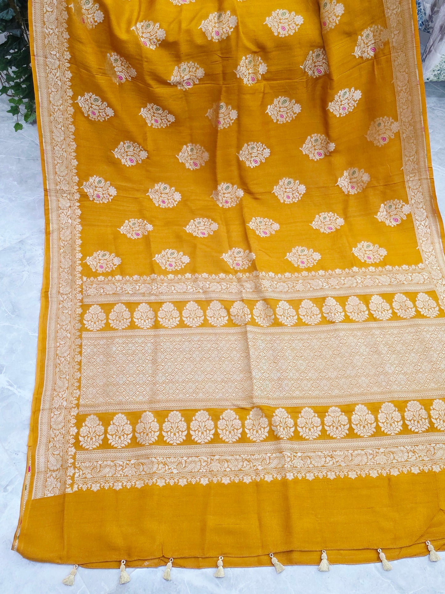 Imperial Mustard Gold Pure Tussar Georgette Saree