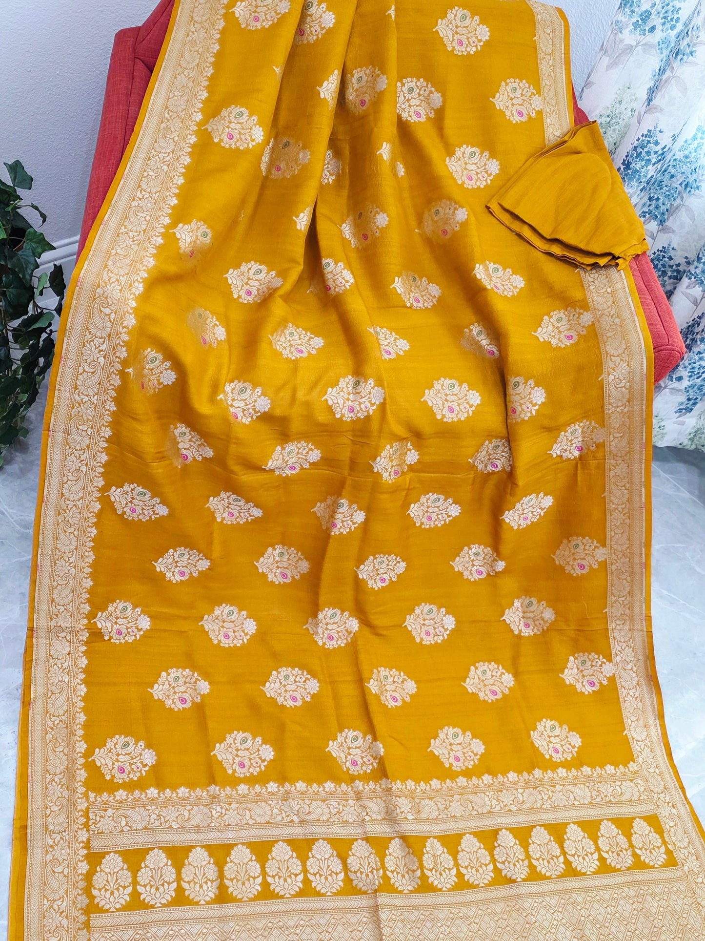 Imperial Mustard Gold Pure Tussar Georgette Saree