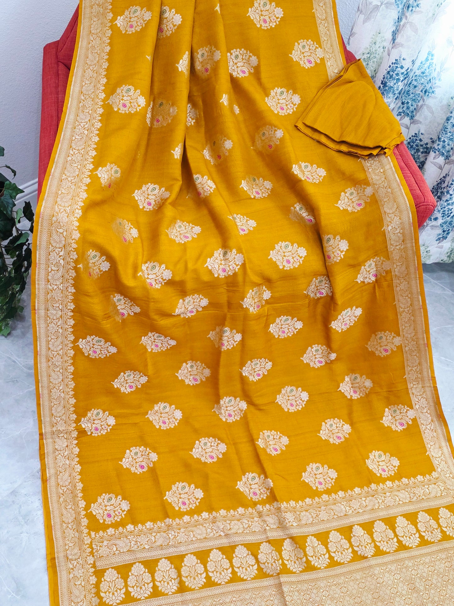 Imperial Mustard Gold Pure Tussar Georgette Saree