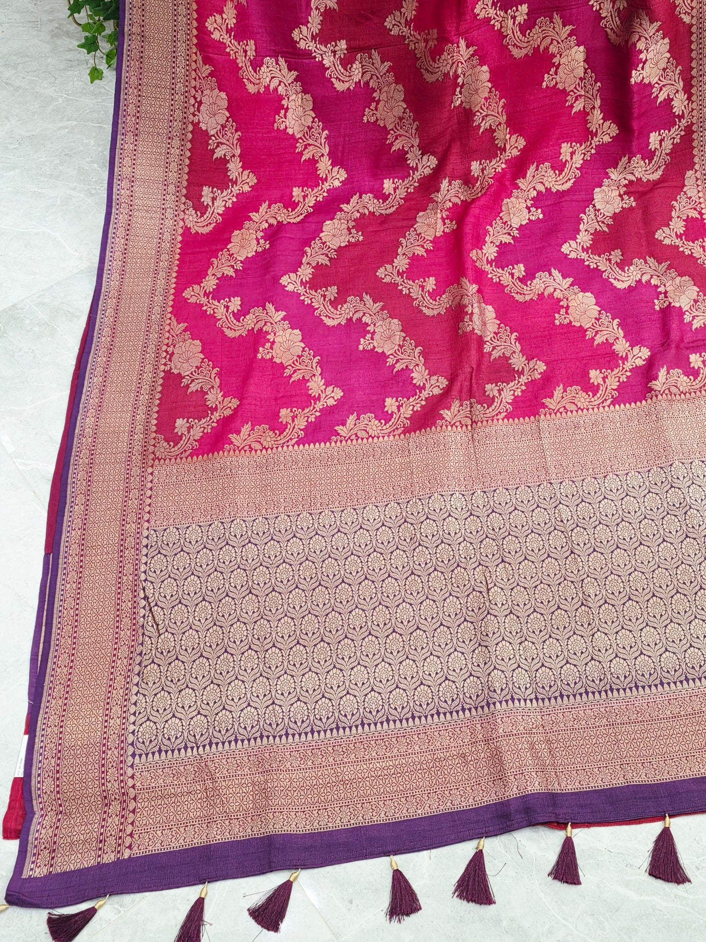 Royal Raspberry Rose Tussar Georgette Saree with Gold Zari Border
