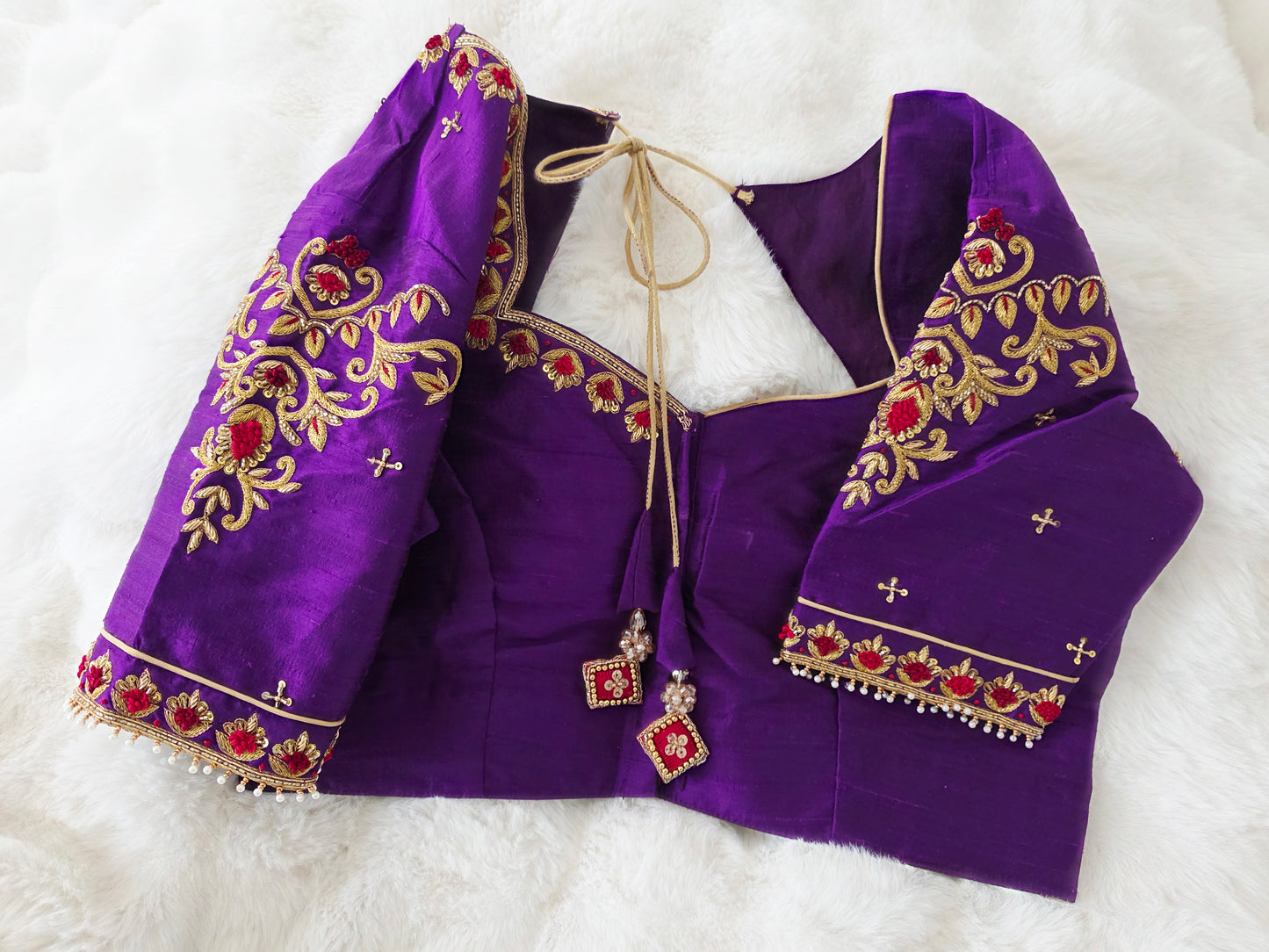 Royal Purple Pure Raw Silk Maggam Hand Embroidery Blouse