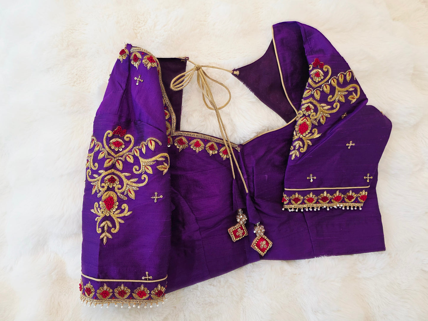 Royal Purple Pure Raw Silk Maggam Hand Embroidery Blouse