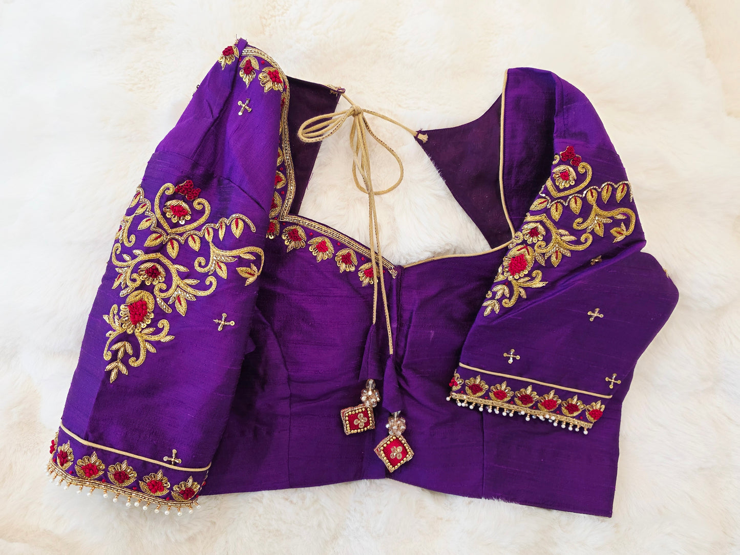 Royal Purple Pure Raw Silk Maggam Hand Embroidery Blouse