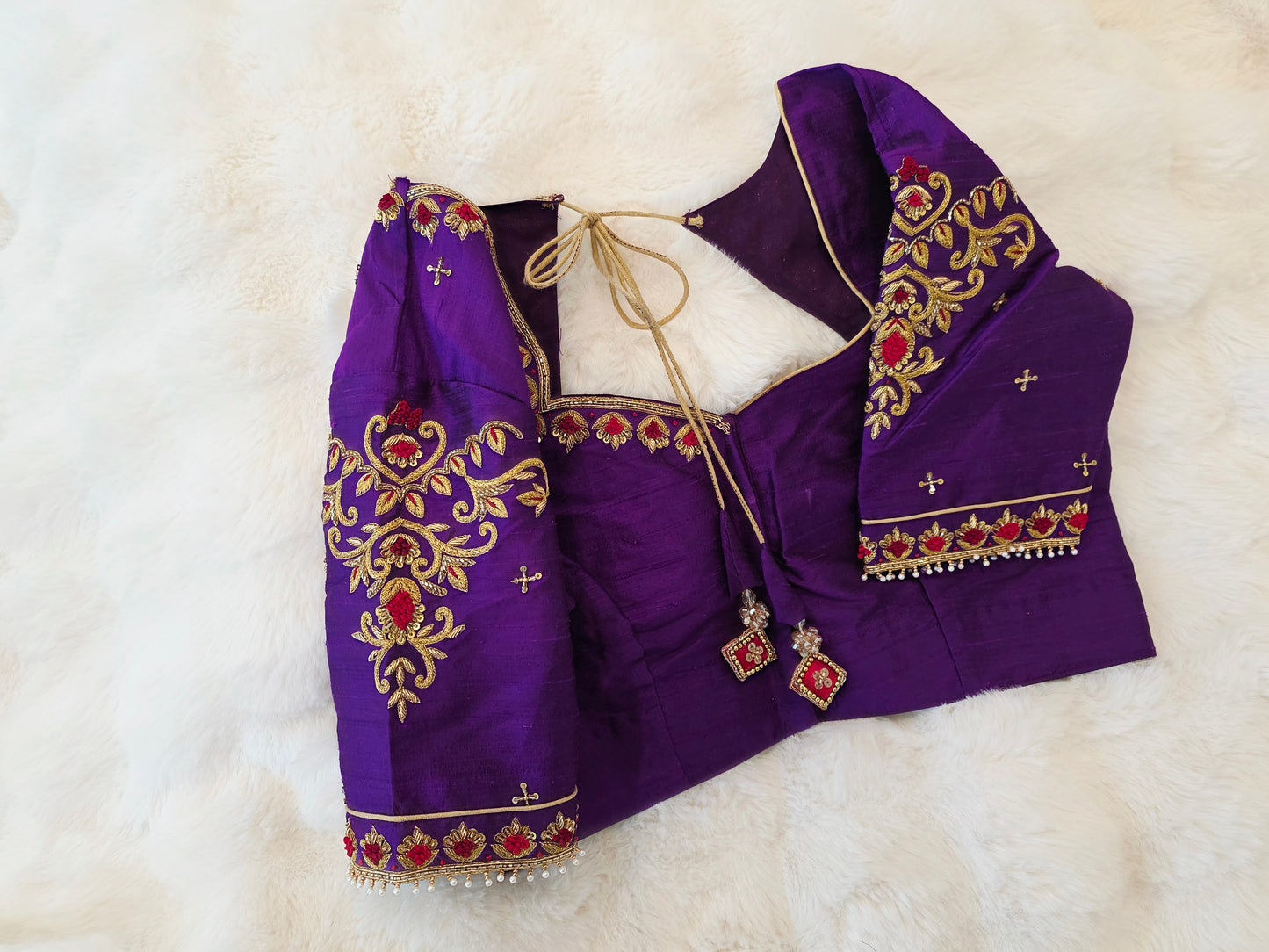 Royal Purple Pure Raw Silk Maggam Hand Embroidery Blouse