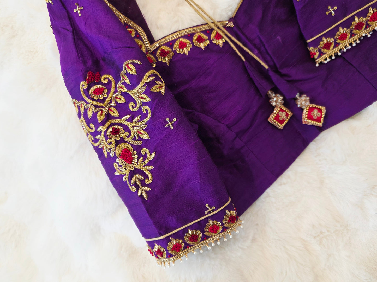 Royal Purple Pure Raw Silk Maggam Hand Embroidery Blouse