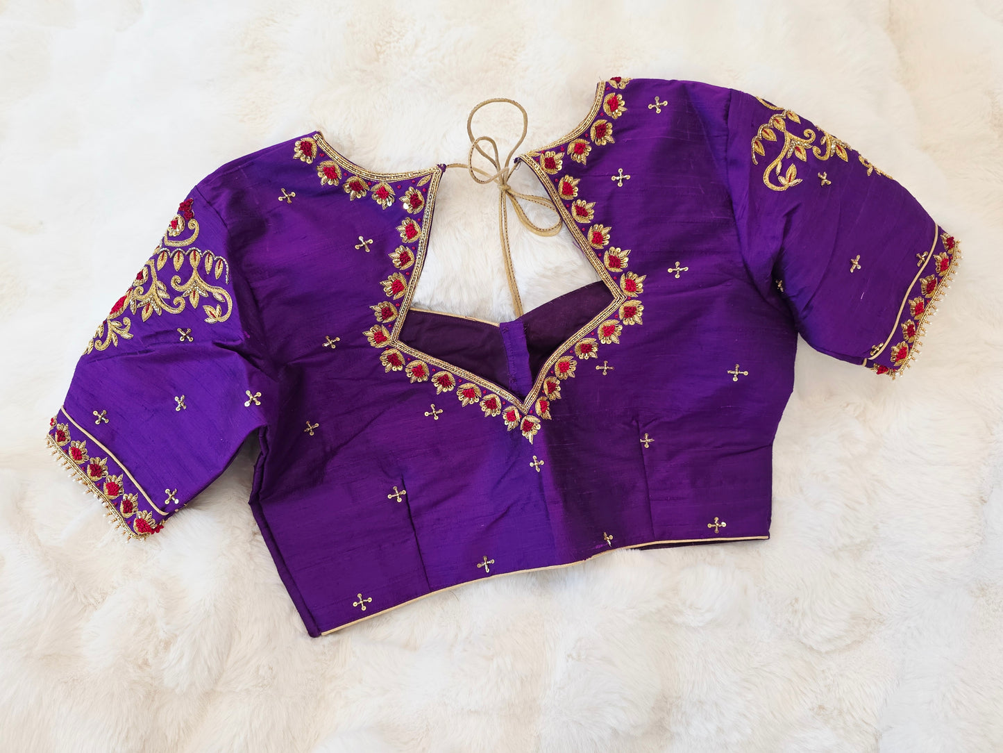 Royal Purple Pure Raw Silk Maggam Hand Embroidery Blouse