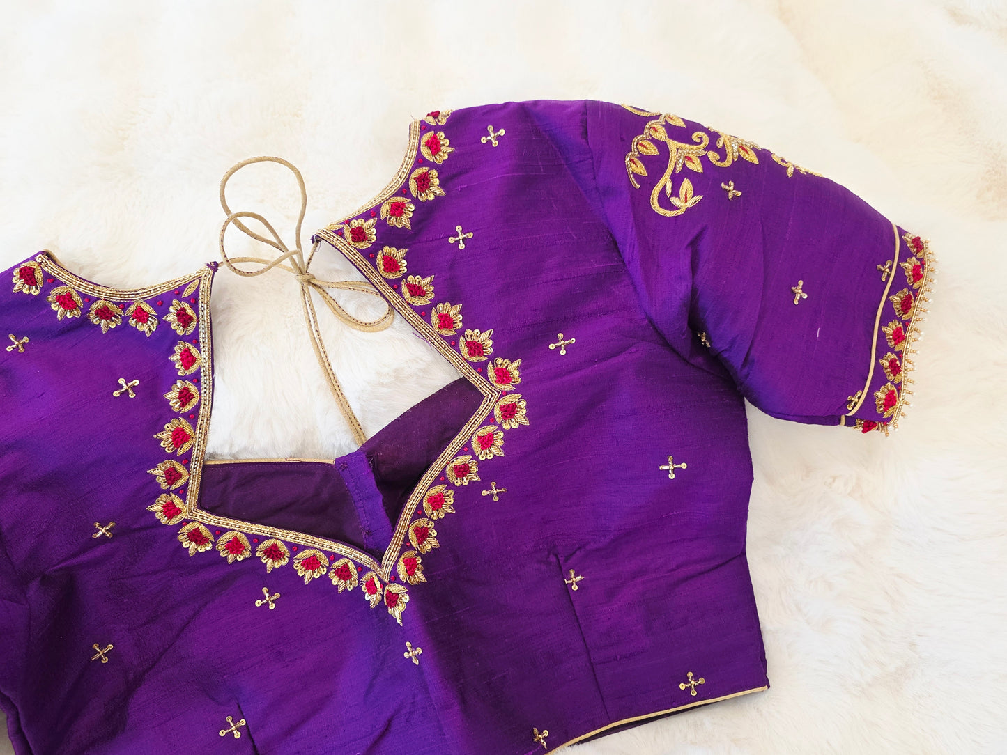 Royal Purple Pure Raw Silk Maggam Hand Embroidery Blouse