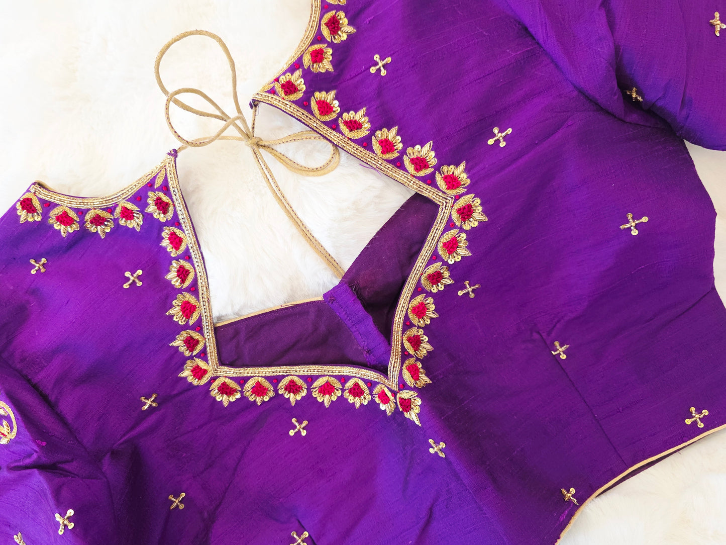 Royal Purple Pure Raw Silk Maggam Hand Embroidery Blouse