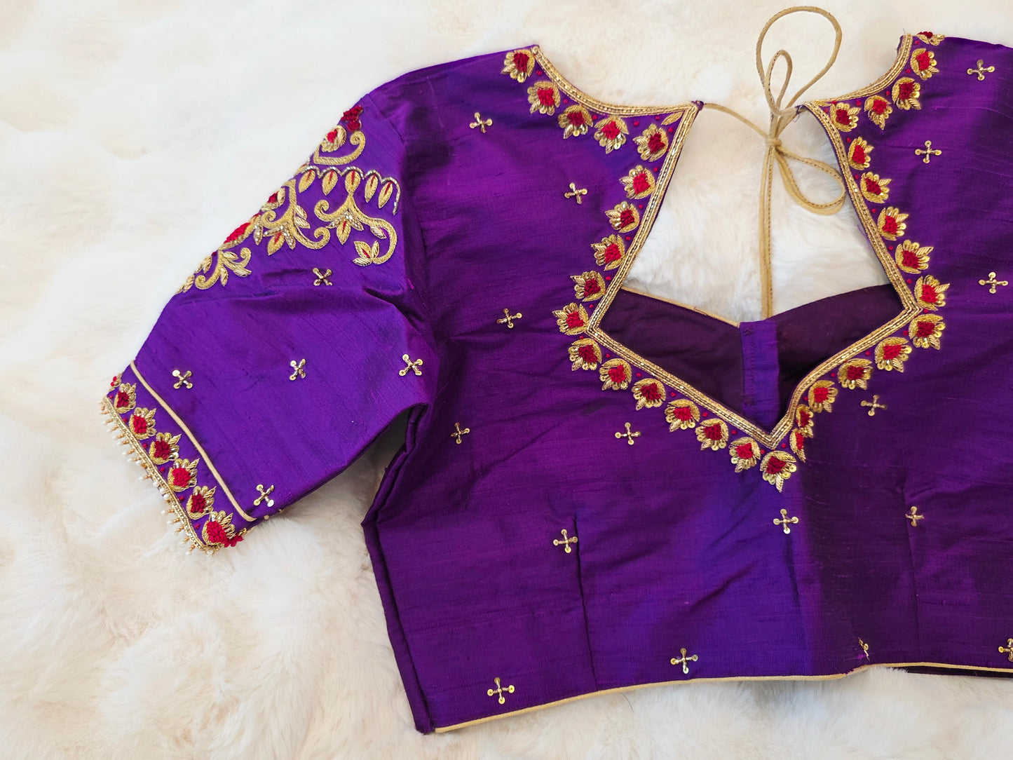 Royal Purple Pure Raw Silk Maggam Hand Embroidery Blouse