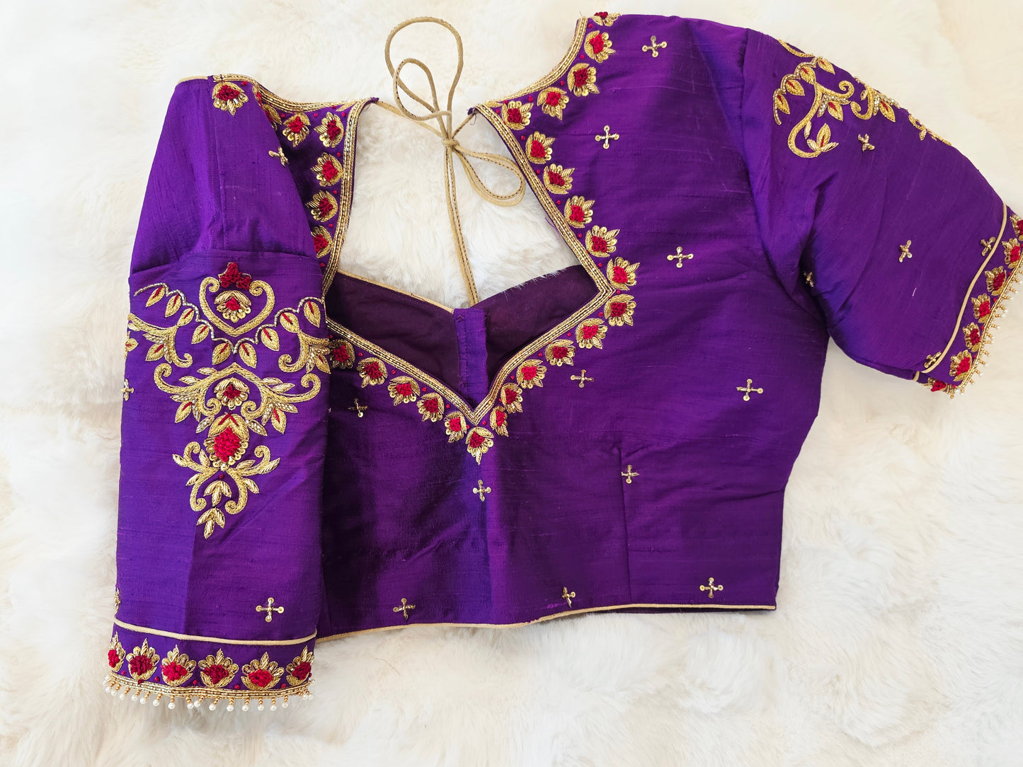 Royal Purple Pure Raw Silk Maggam Hand Embroidery Blouse
