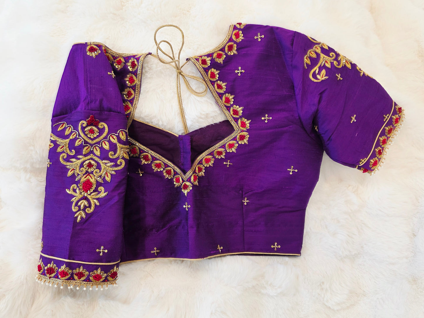 Royal Purple Pure Raw Silk Maggam Hand Embroidery Blouse