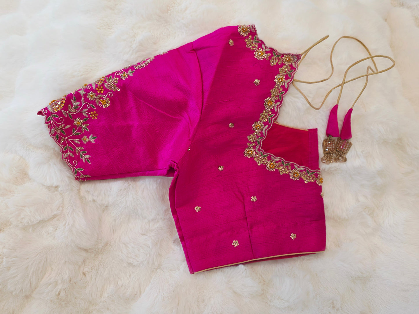 Rani Pink Pure Raw Silk Maggam Hand Embroidery Blouse