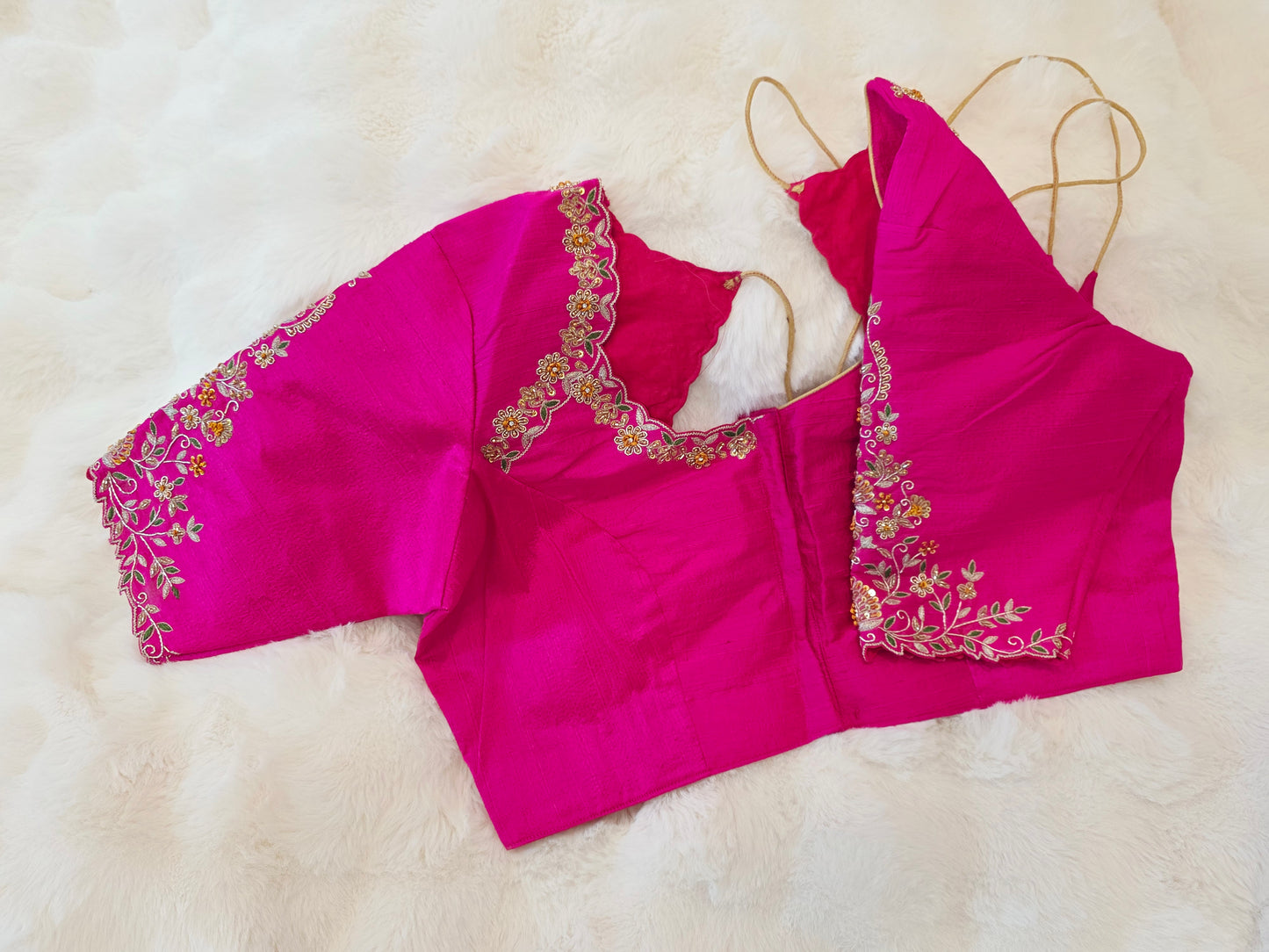 Rani Pink Pure Raw Silk Maggam Hand Embroidery Blouse