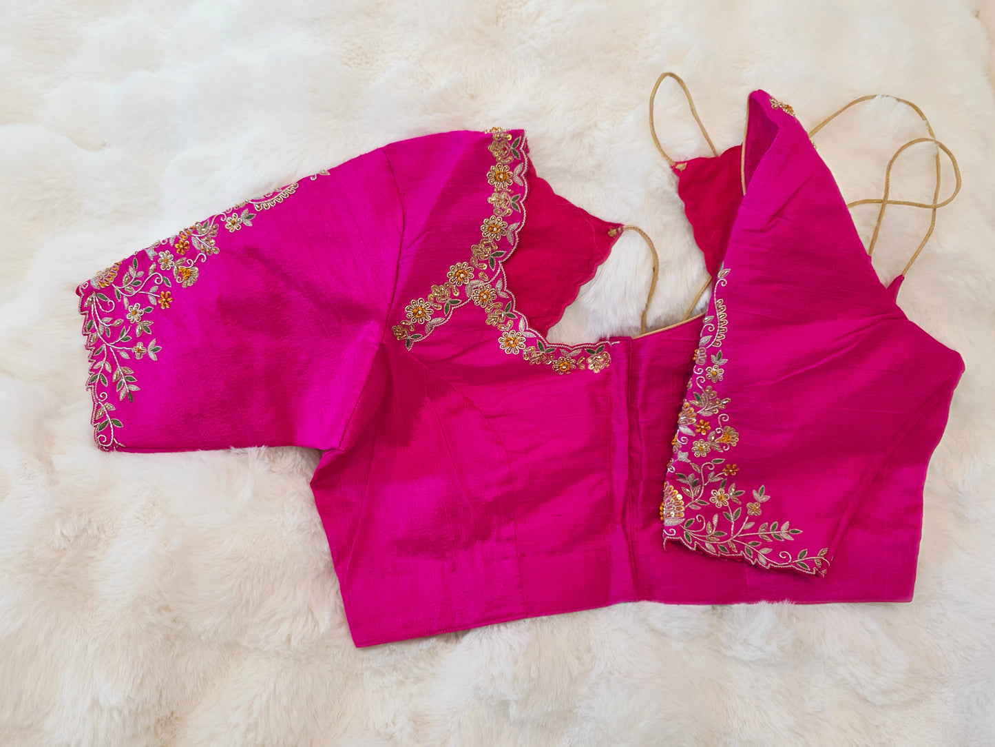Rani Pink Pure Raw Silk Maggam Hand Embroidery Blouse