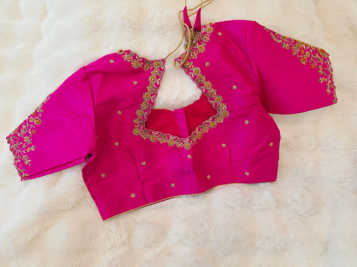 Rani Pink Pure Raw Silk Maggam Hand Embroidery Blouse
