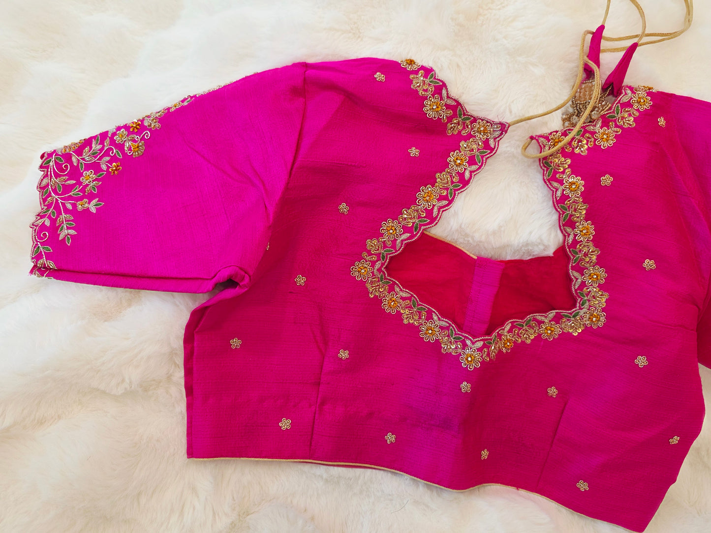 Rani Pink Pure Raw Silk Maggam Hand Embroidery Blouse