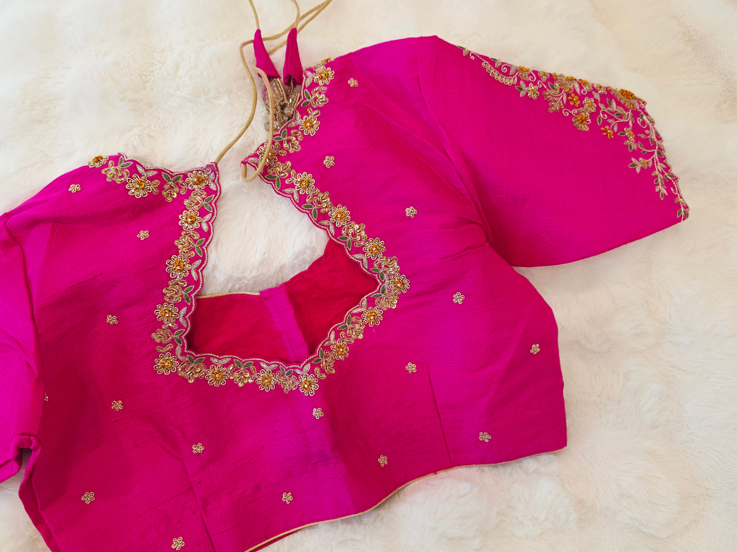 Rani Pink Pure Raw Silk Maggam Hand Embroidery Blouse